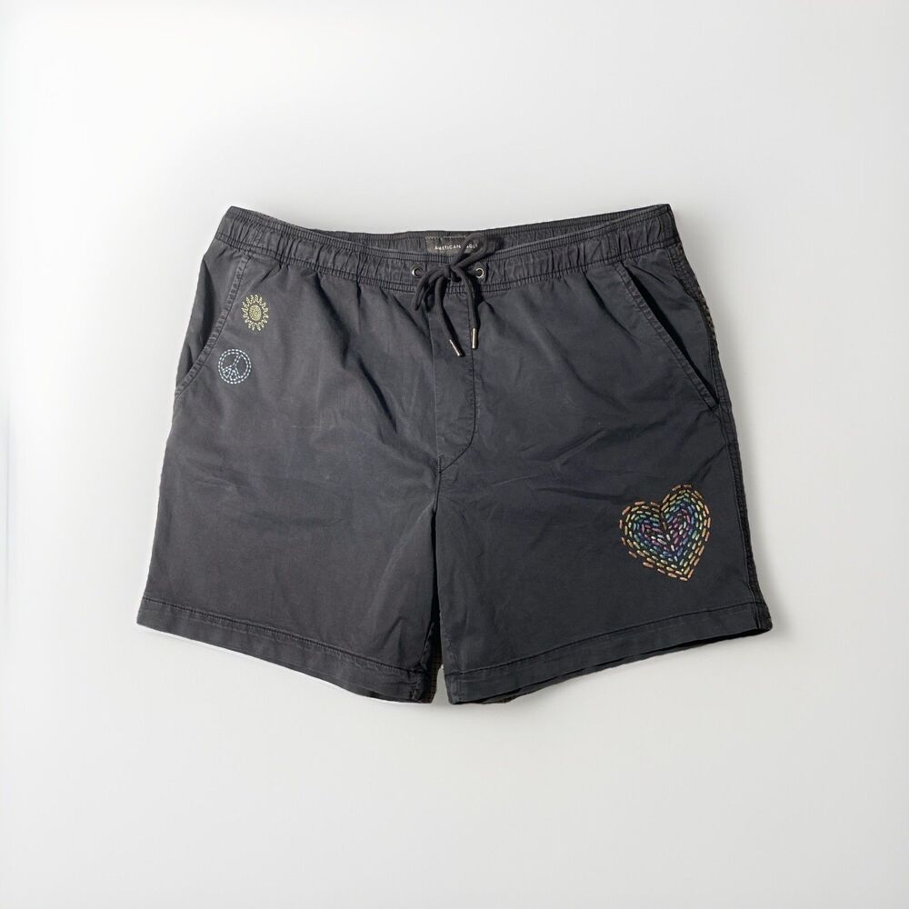 American Eagle Shorts Womens Medium‎ LG Flex Gray Heart Peace Trust In Love